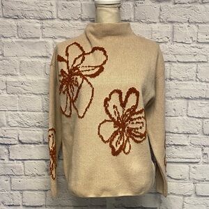 Rachel Zoe Boho Large Floral Embroidery Novelty Oversized Sweater Size M